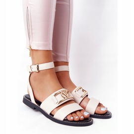 PS1 Sandales Plates En Cuir Beige On Time 5