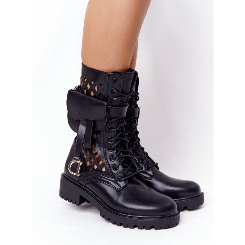 PS1 Bottes Noires Ajourées Avec Rein Rock Star 1