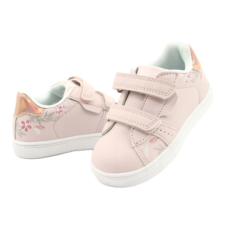 American Club Fleurs ES22 / 21 Chaussures Velcro Rose Poudré d'or 3