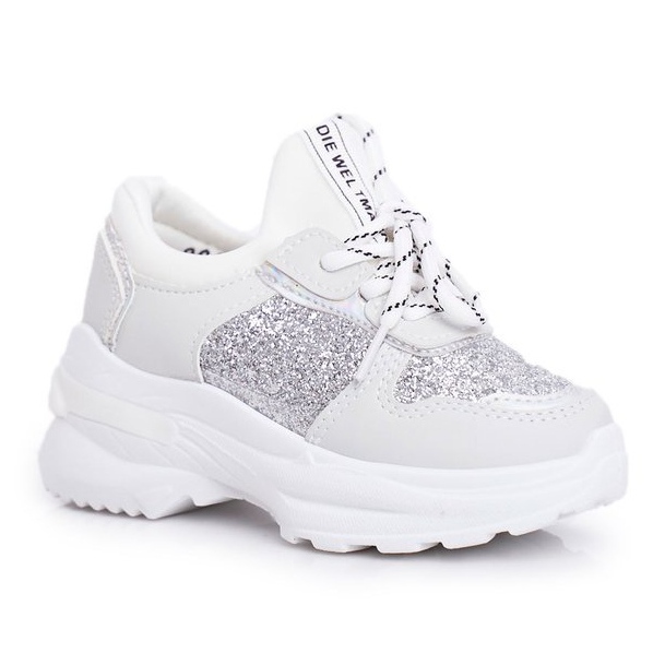FRROCK Chaussures de sport pour enfants avec brocart argent Matylda blanc gris 3