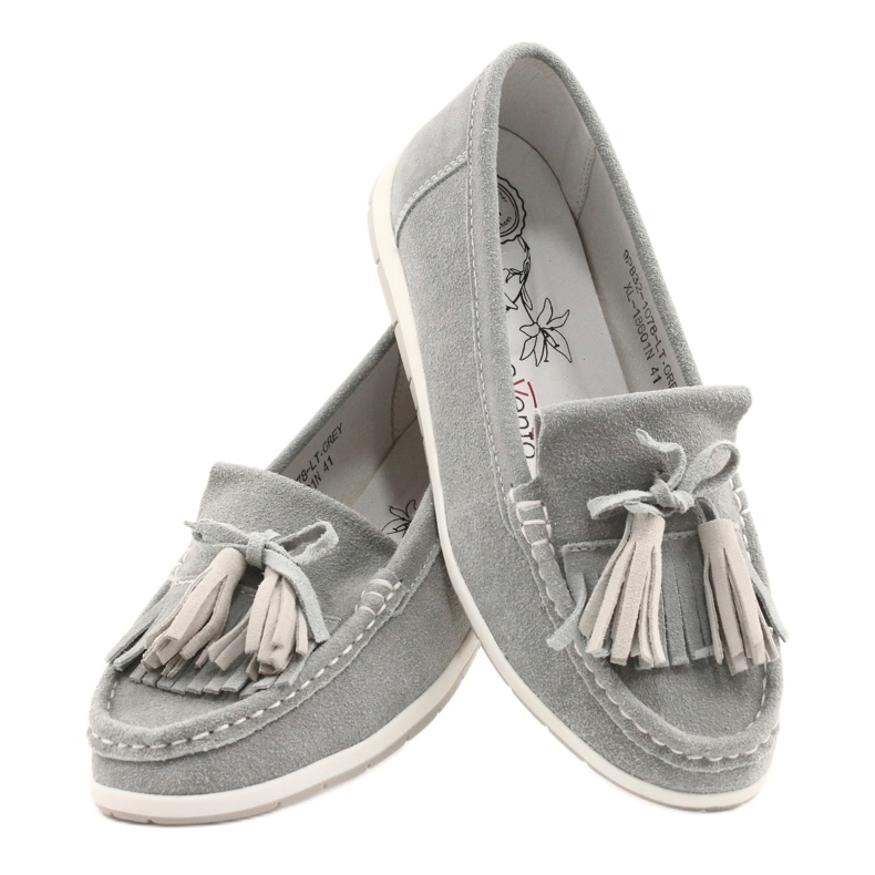 Evento Mocassins Femme, Cuir Suédé à Franges, Batist Gris 3
