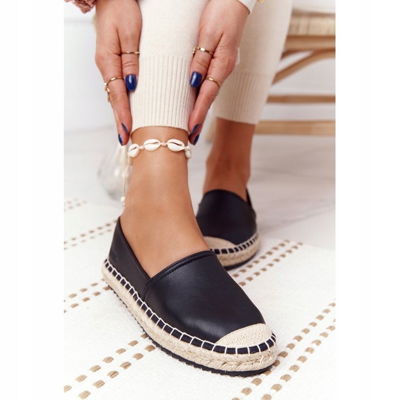Espadrilles En Cuir Sur Une Semelle Tressée Big Star HH274505 Noir 1