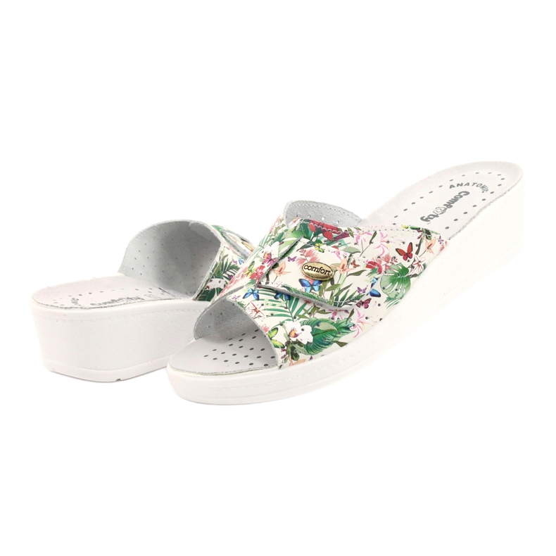 Comfooty Flip en cuir pour femmes -flops avec des fleurs blanc 3