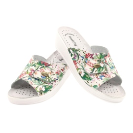 Comfooty Flip en cuir pour femmes -flops avec des fleurs blanche 4