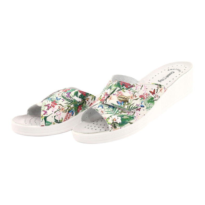 Comfooty Flip en cuir pour femmes -flops avec des fleurs blanc 2