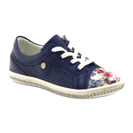 Chaussures en cuir bleu marine des filles avec des fleurs 85524 Bartek 1 Chaussures en cuir bleu marine des filles avec des fleurs 85524 Bartek 1