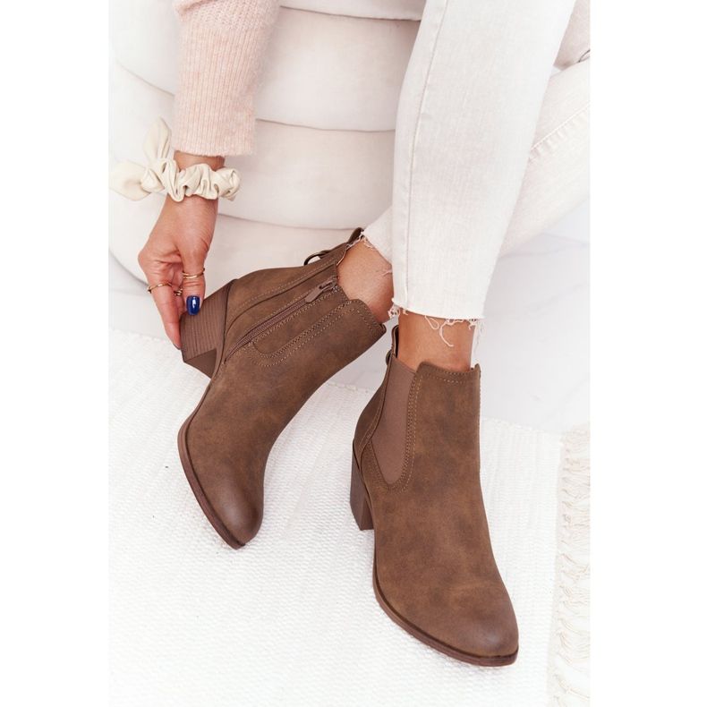 Bottines Chaudes Femme Bottines Chelsea Talon Kaki Trinity brun 1