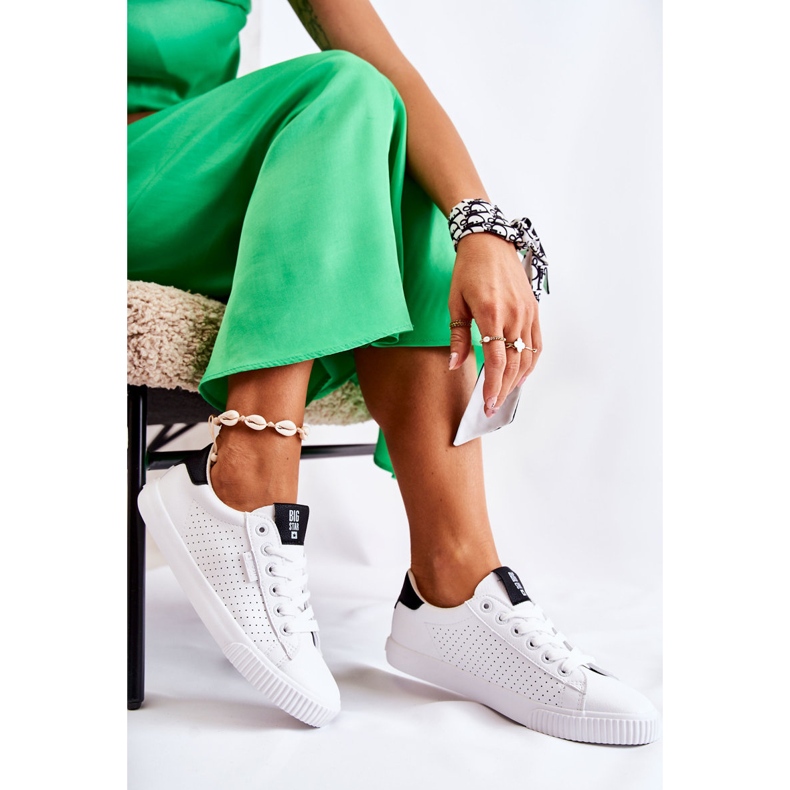 Baskets en cuir pour femmes Big Star HH274071 Blanc et noir blanche 2