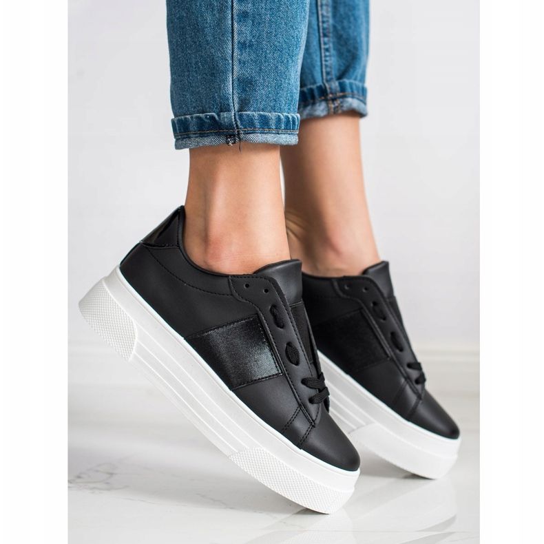 SHELOVET Baskets avec cuir écologique sur la plate-forme noir 1