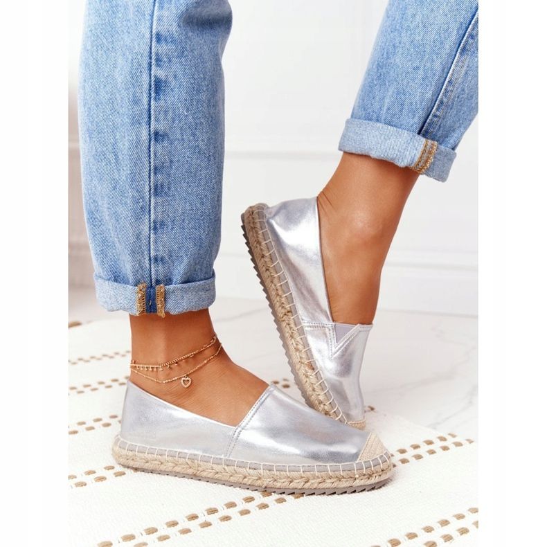 Espadrilles En Cuir Sur Une Semelle Tressée Big Star HH274504 Argent 1