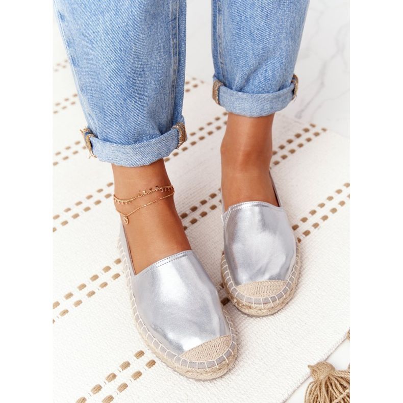Espadrilles En Cuir Sur Une Semelle Tressée Big Star HH274504 Argent 2