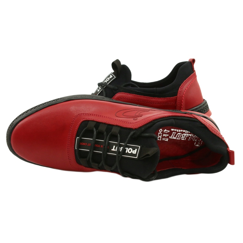 Polbut Chaussures casual en cuir pour hommes rouges K24 avec dessous noir 4