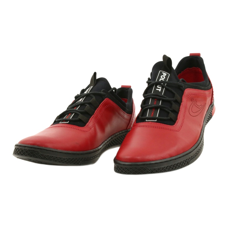 Polbut Chaussures casual en cuir pour hommes rouges K24 avec dessous noir le noir 1