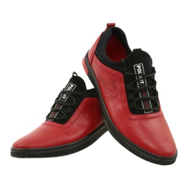 Polbut Chaussures casual en cuir pour hommes rouges K24 avec dessous noir 2