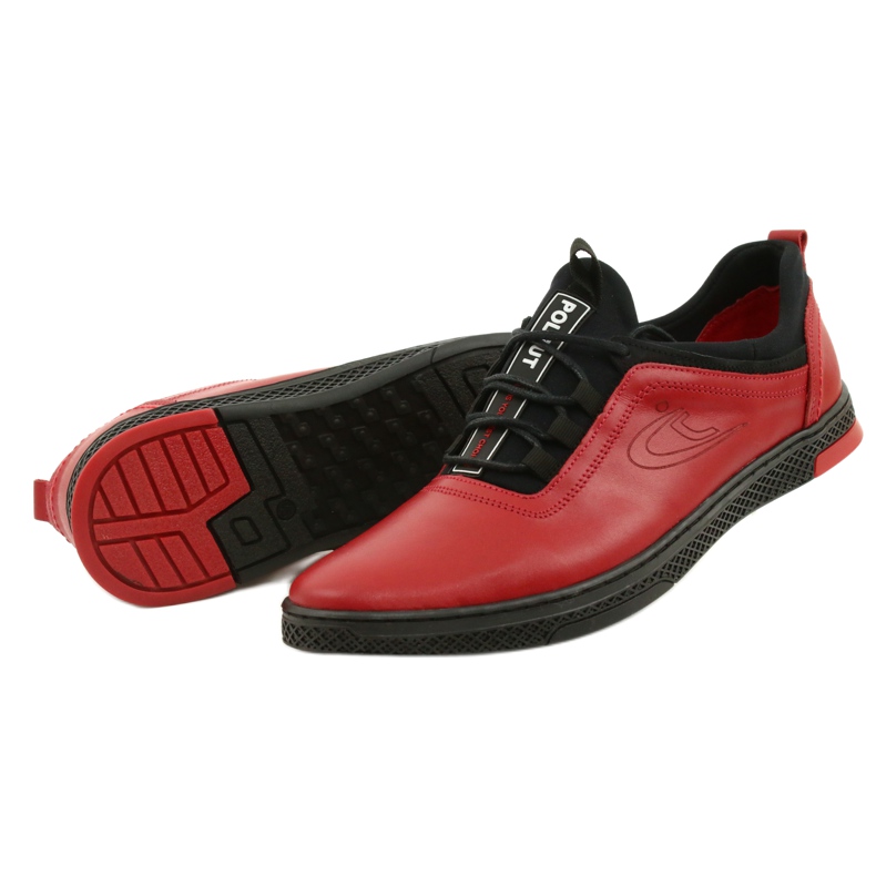 Polbut Chaussures casual en cuir pour hommes rouges K24 avec dessous noir 3