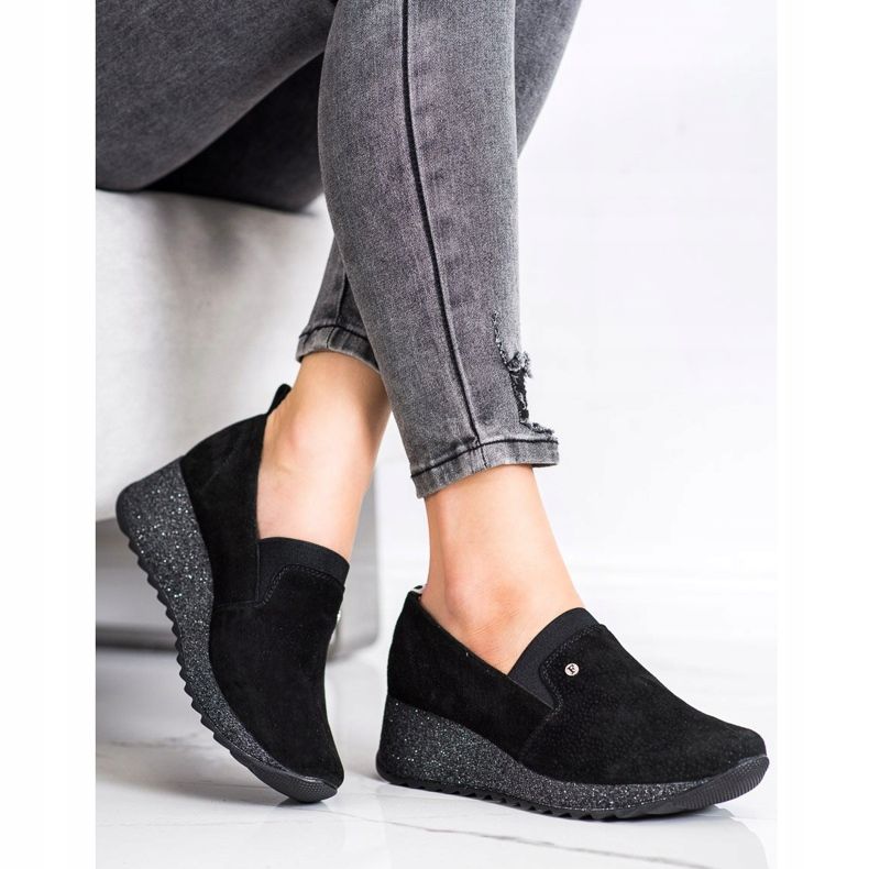 Filippo Chaussures de brocart en cuir noir 1