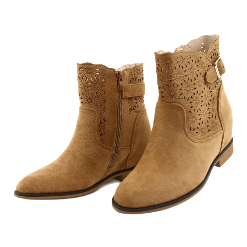 M.Daszyński Bottines compensées ajourées pour femmes SA168-20 beige 2