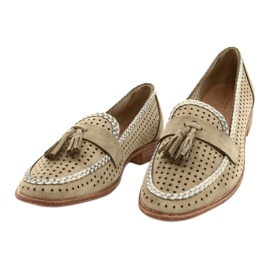 Sergio Leone Mocassins En Daim Ajouré MK735 Beige 1
