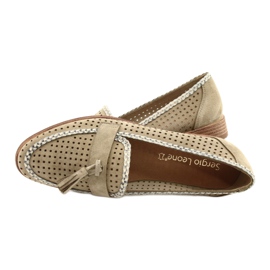 Sergio Leone Mocassins En Daim Ajouré MK735 Beige 4