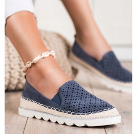 SHELOVET Slipony Ajouré Avec Daim bleu marin 4