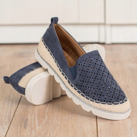 SHELOVET Slipony Ajouré Avec Daim bleu marin 1