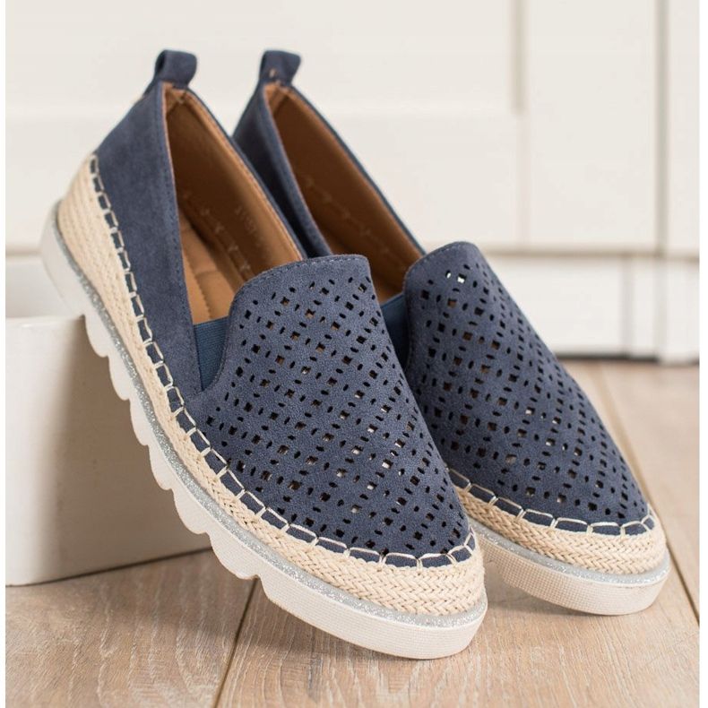 SHELOVET Slipony Ajouré Avec Daim bleu marin 2