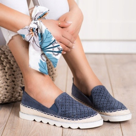 SHELOVET Slipony Ajouré Avec Daim bleu marin 5