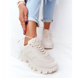 Baskets Femme Beige New York Sur Grande Semelle 1