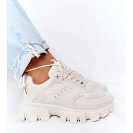 Baskets Femme Beige New York Sur Grande Semelle 2