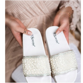 Seastar Pantoufles Élégantes Avec Des Perles blanche 2