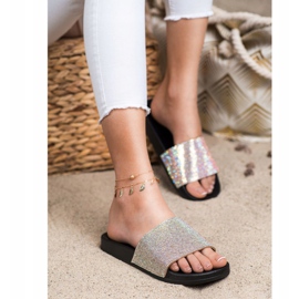 Seastar Pantoufles Avec Cristaux noir argent 2