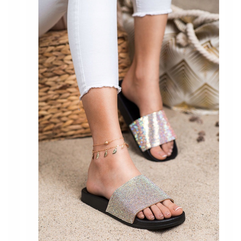 Seastar Pantoufles Avec Cristaux noir argent 2