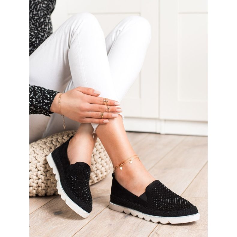 SHELOVET Slipons ajourés avec cristaux noir 1