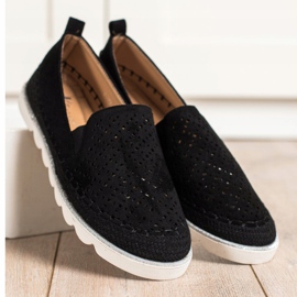 SHELOVET Slipons en daim ajouré noir 1