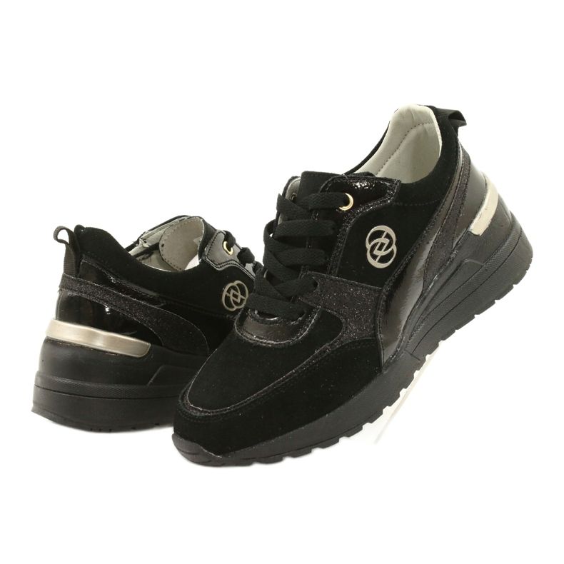 Evento Baskets compensées en cuir pour femmes 21PB08-3954 Noir le noir 2