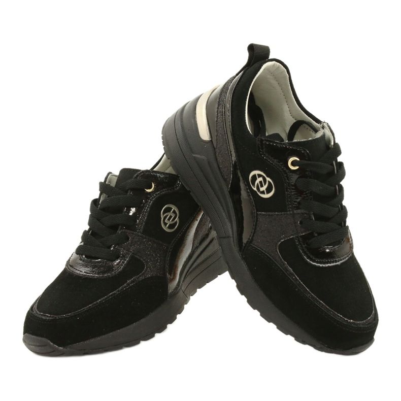 Evento Baskets compensées en cuir pour femmes 21PB08-3954 Noir le noir 3