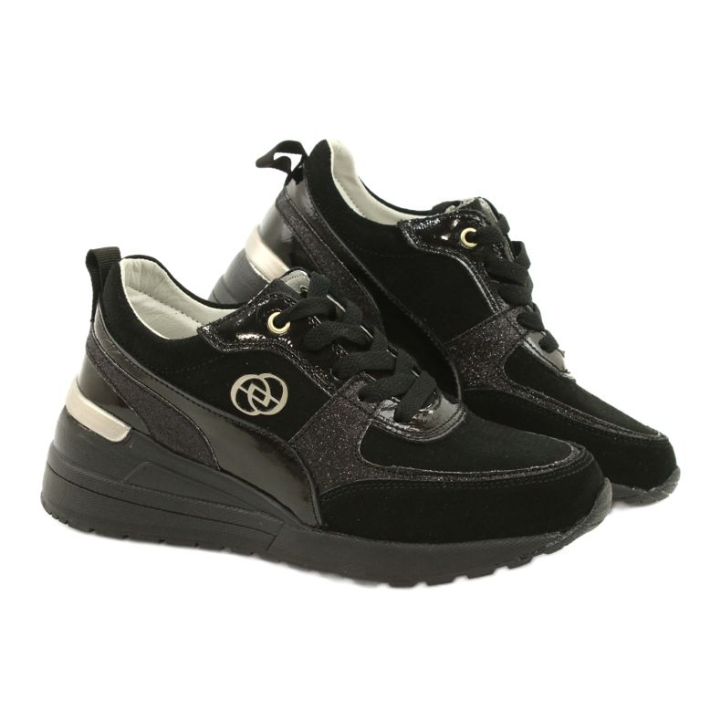 Evento Baskets compensées en cuir pour femmes 21PB08-3954 Noir le noir 4