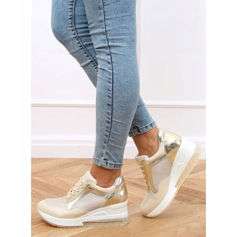 Chaussures de sport sur un coin caché beige et or RQ288 Beige doré 1