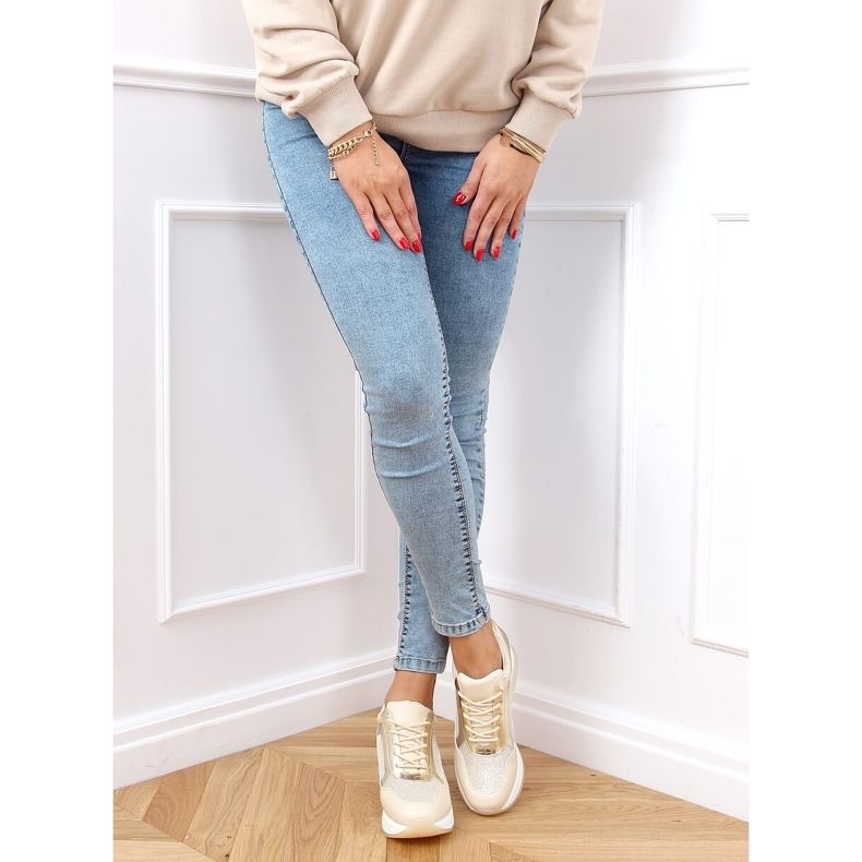 Chaussures de sport sur un coin caché beige et or RQ288 Beige doré 2