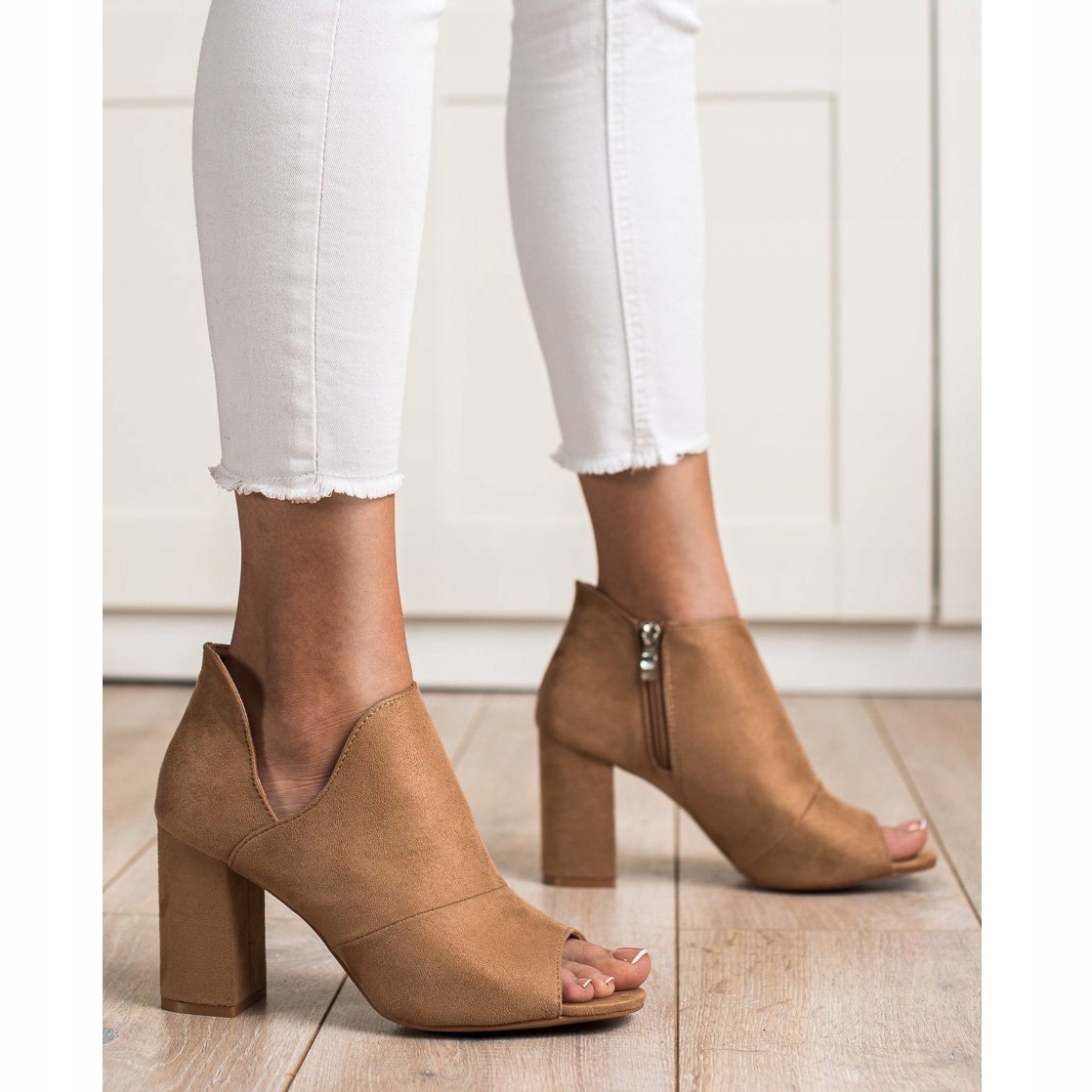 Bottines a bout ouvert printemps VINCEZA beige brun