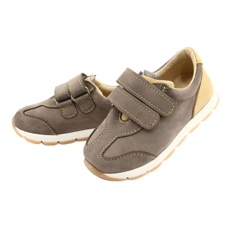 Mazurek Chaussures de garçons en cuir 1362 Velcro marron brun 1
