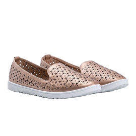 Mocassins champagne finition Margari ajourée rose 1