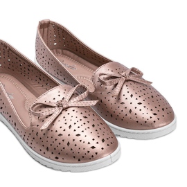 Mocassins champagne finition ajourée Madalyne rose 1