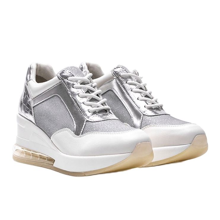 Baskets blanches et argentées sur le compensé Jimena 1