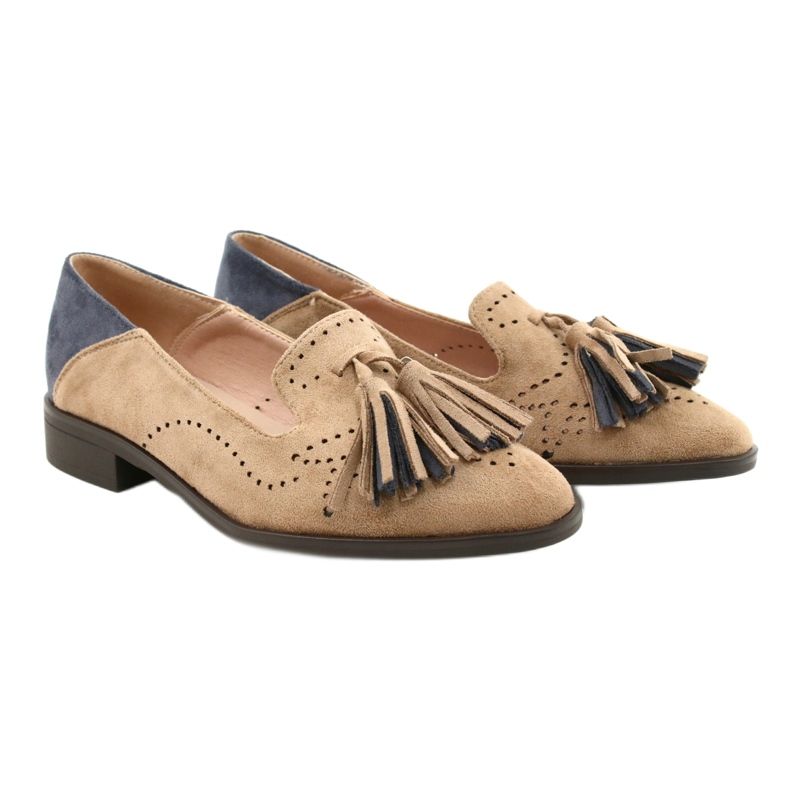 M.Daszyński Mocassins En Daim Ajouré À Franges MR2062-5 beige bleu 4