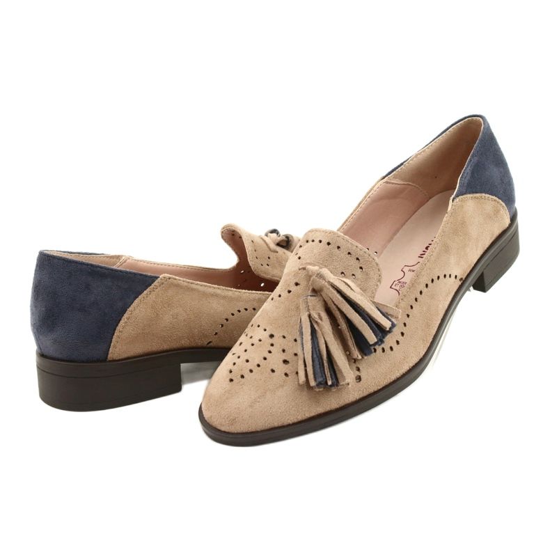 M.Daszyński Mocassins En Daim Ajouré À Franges MR2062-5 beige bleu 2