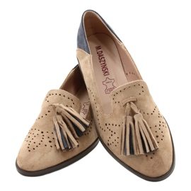 M.Daszyński Mocassins En Daim Ajouré À Franges MR2062-5 beige bleu 3