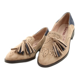 M.Daszyński Mocassins En Daim Ajouré À Franges MR2062-5 beige bleu 1