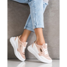 SHELOVET Baskets en daim élégantes blanche rose 1