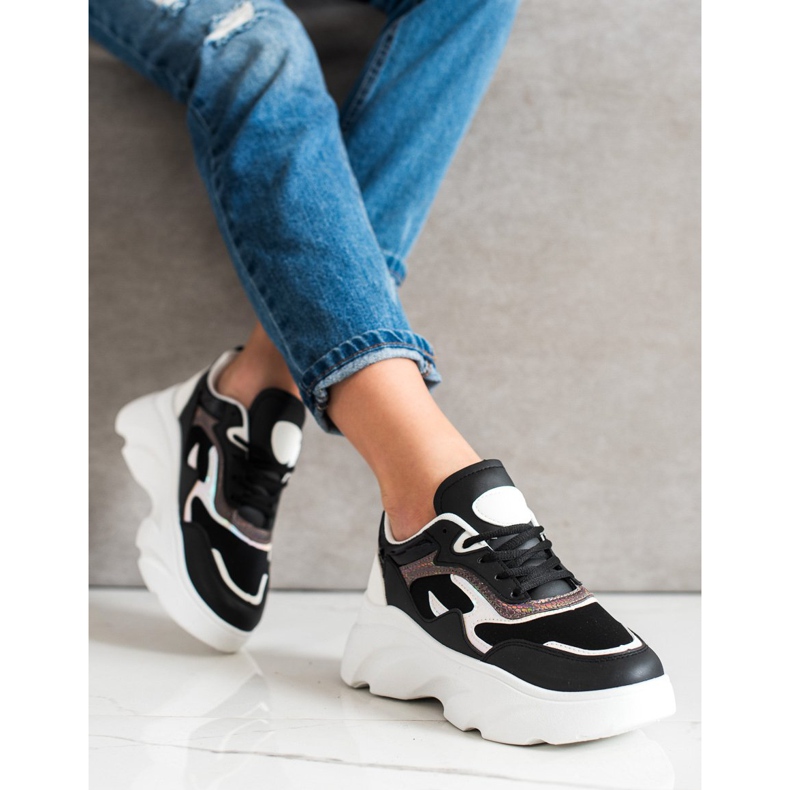 SHELOVET Baskets à la mode blanc noir 2